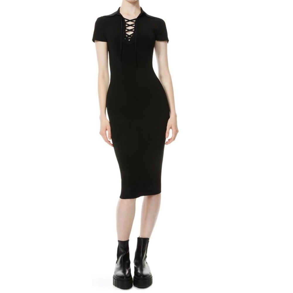 Alice + Olivia Janna Lace Up Polo Dress Black Size XL NWT